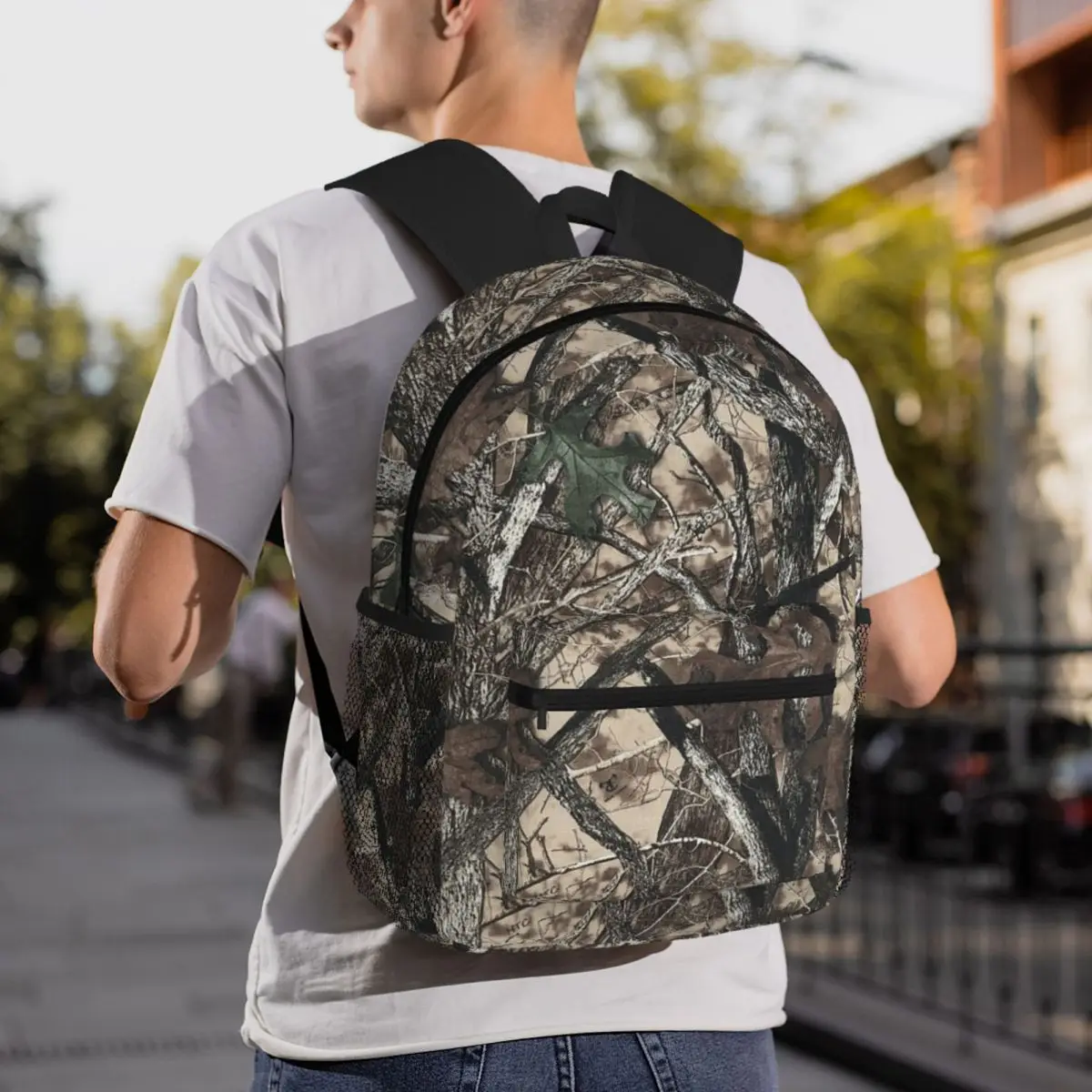 Camouflage With Leaves And Branches Print Backpack Daypack Large Capacity Children BookBag School Bag Shoulder Bags for Men