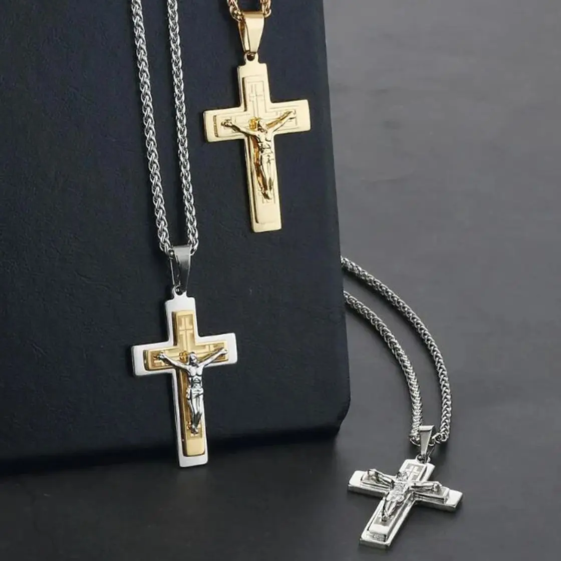 Orthodox Christ Twist Chain Necklace Stainless Steel Crucifix Cross Pendant Men Necklaces Male Religious Jewelry Gift