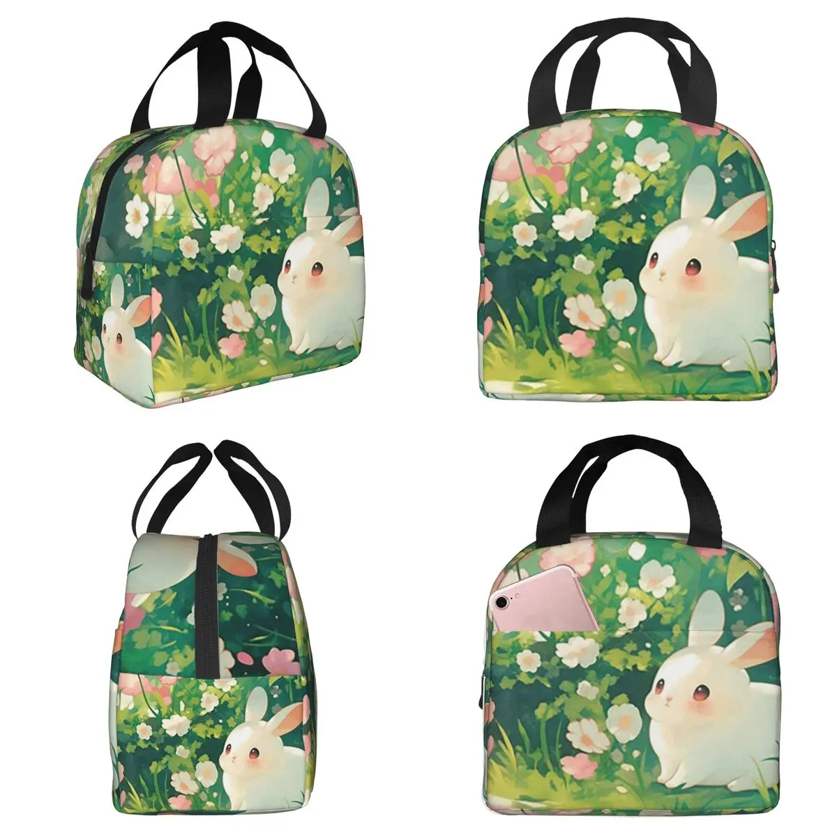 

Rabbit In The Nature Forest Anime Insulated Lunch Bag for School Cooler Thermal Food Box Tote Leakproof Lunch Boxes Container