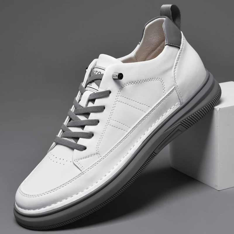 

Italy High Quality All white Men's Leather Casual Shoes Increase Simple Pure Black Sneakers Breathable Sneakers luxury shoes