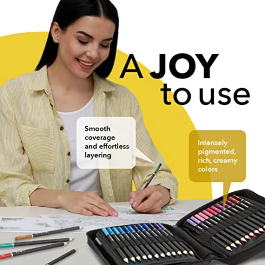 مجموعة من 72 قلم رصاص ملون مع قلب ناعم للفنانين المهنيين وألوان البالغين حافظة متينة بسحاب لسهولة الحمل