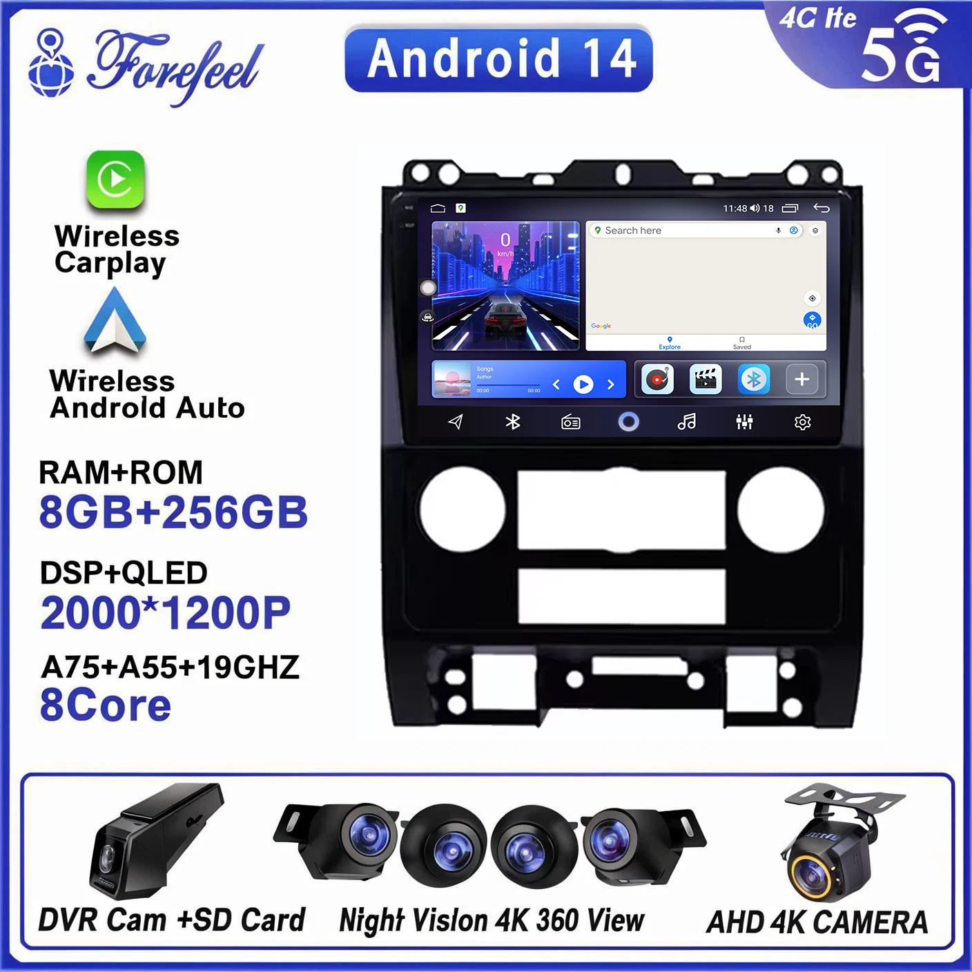 

Android 14 For Ford Escape 2007 2008 2009 2010 2011 2012 Navigation Player Stereo Multimedia Carplay Dash Cam GPS Navigation