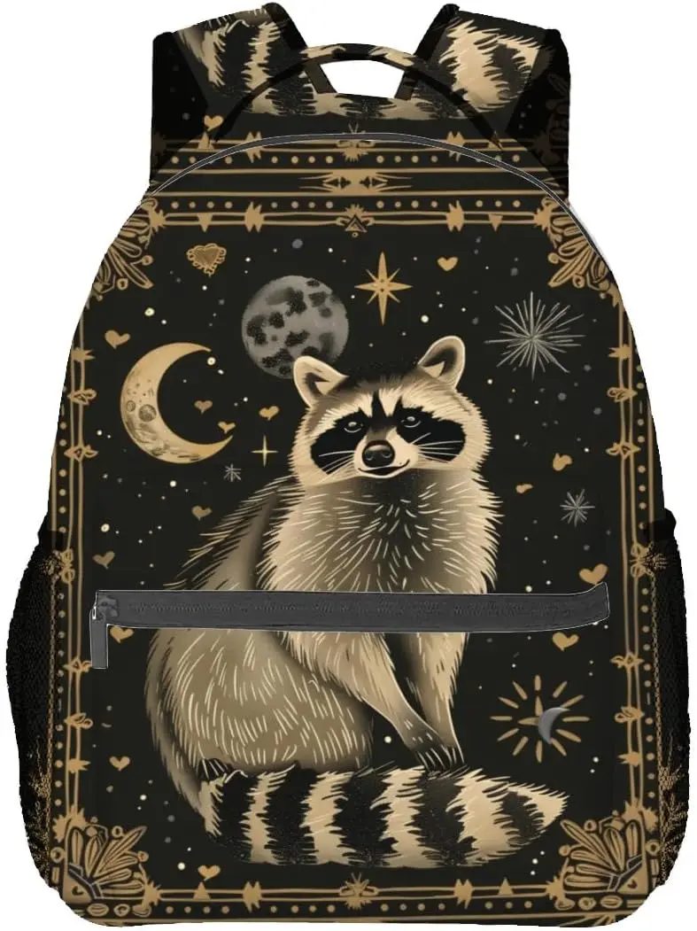 

Vintage Raccoon Backpack, Polyester Laptop Bag, Mystical Celestial Backpacks, Retro Animal Back Pack, Rucksack Gifts for Adults