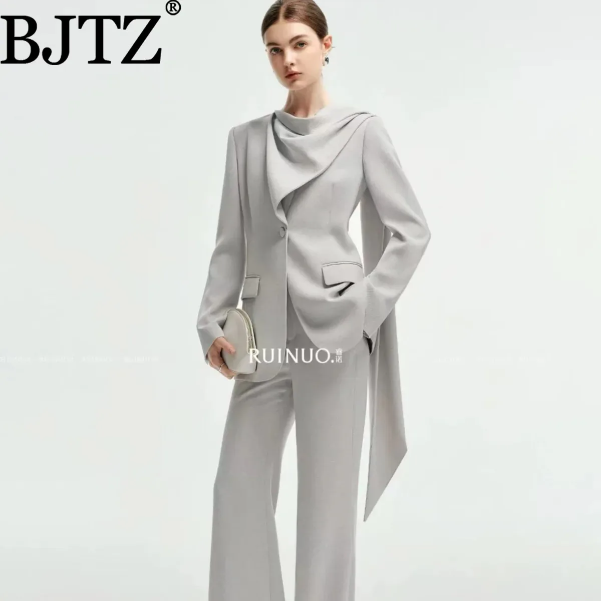 

BJTZ женский пиджак на одной пуговице и широкие брюки премиум-класса, комфорт, элегантный, минималистичный, высокое качество, повседневный, весна 2026, новинка