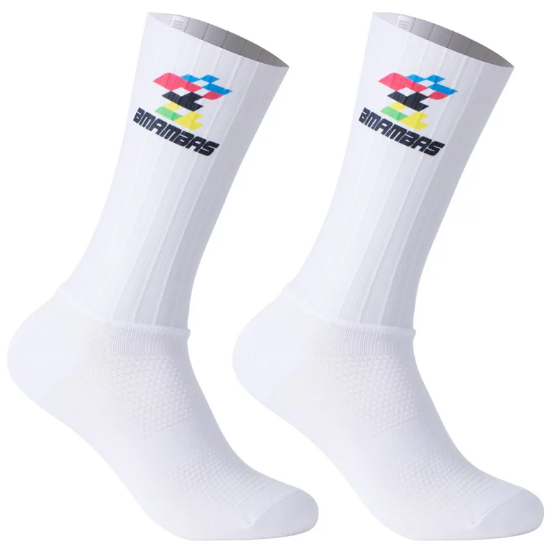 

Новые летние аэродинамические велосипедные носки 2026 года с силиконовым противоскользящим покрытием, белые, для мужчин, для велоспорта, бега, велосипедные носки, Calcetines