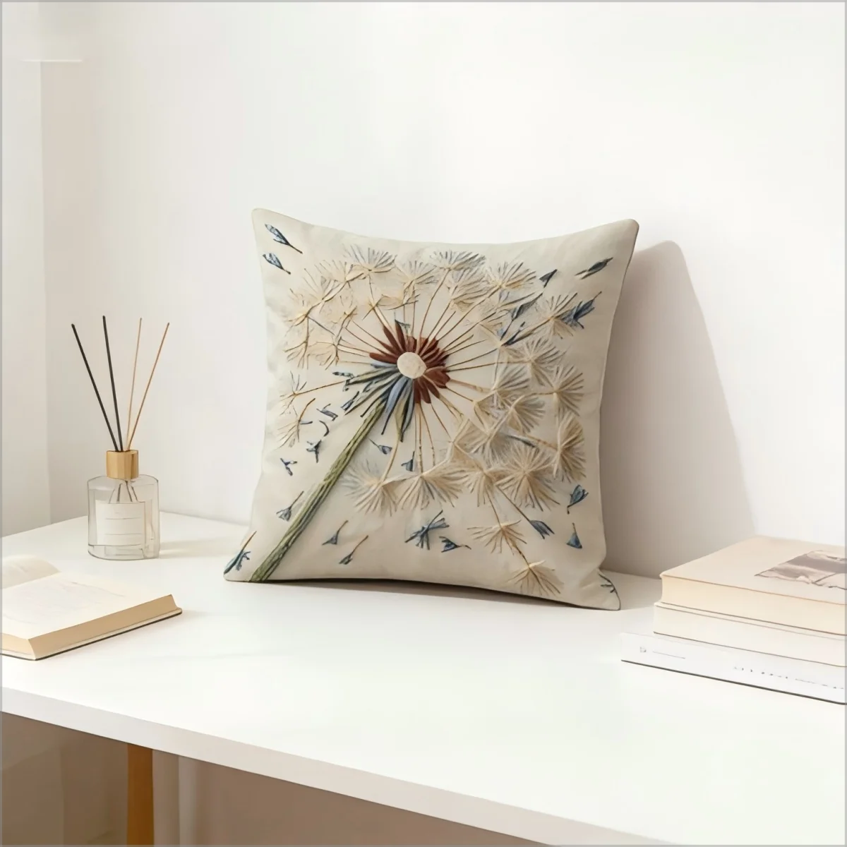 Boho Dandelion Pillow Cover Faux Embroidery Print Whimsical Botanical Cushion Case for Sofa Bed Couch Nature Lover Home Decor