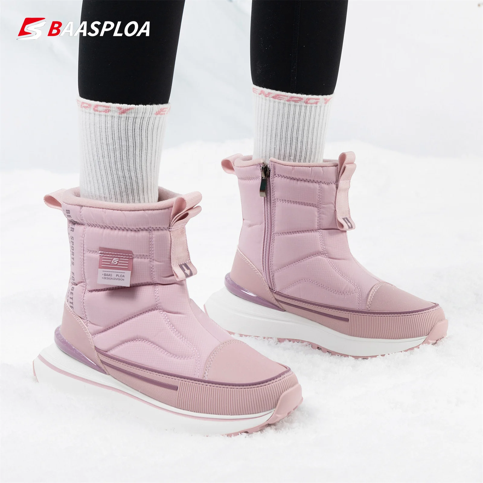 

Baasploa Winter Cotton Shoes Women Outdoor Waterproof Plush Warm Snow Boots Female Casual Non-slip Wear-resistant Walking Shoes