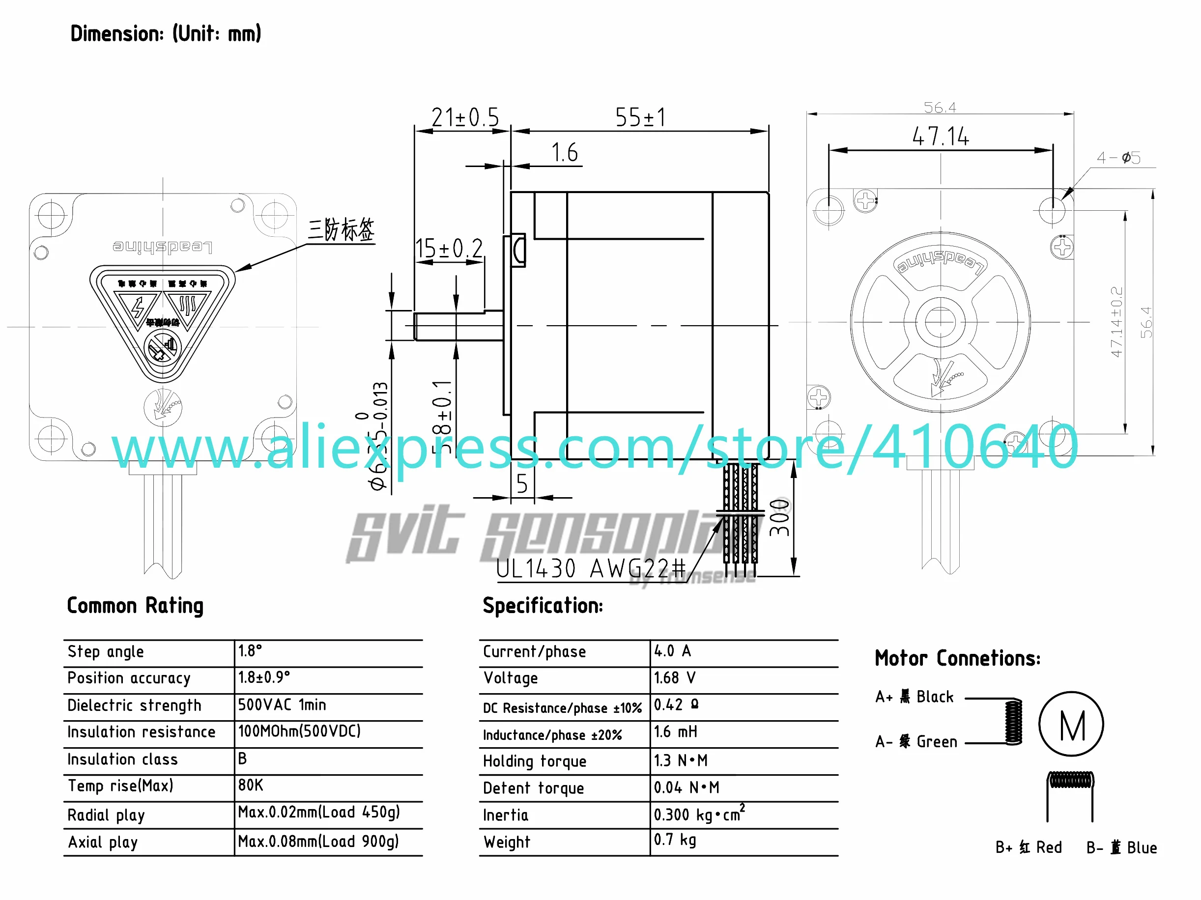 Genuine Leadshine NEMA 23 Stepper Motor 57CM13 4 A 1.3 N.m Holding Torque 56 mm Length 1.8 Degree for Laser Marking Machine