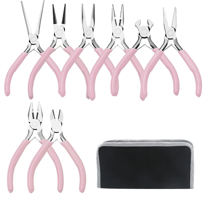 Pink Handle Nickel Iron Single Section Round Concave Pliers Handmade Jewellery Hardware Making Tool Sharp Nose Diagonal Portable