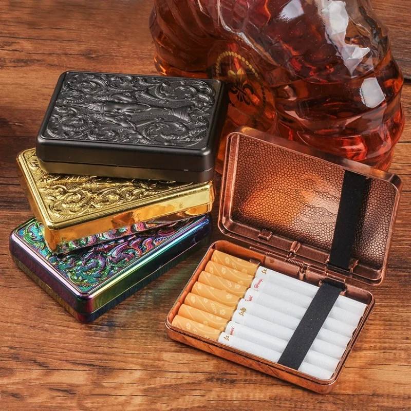 

Vintage Hand-carved Metal Cigarette Case for 14 Cigarettes Luxurious Pocket Tobacco Holder Smoking Storage Box Tools