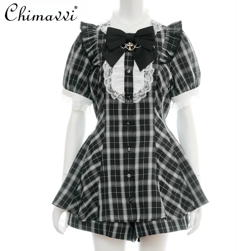 مجموعة SC اليابانية 2025 سلسلة الألغام الجديدة سلسلة الإنتاج الشامل سليم الصليب القوس طويل قصير الأكمام بلوزات + شورت قطعتين مجموعة المرأة #4