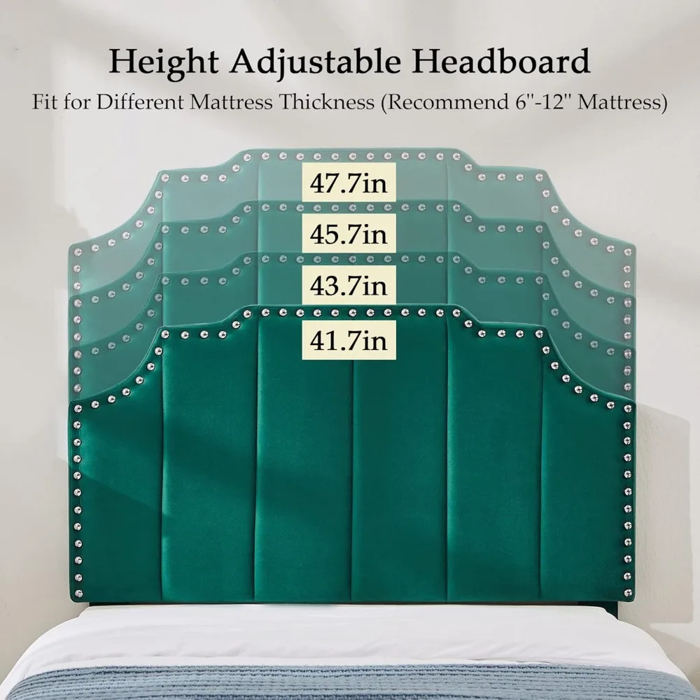 إطار سرير بمنصة منجدة مزدوجة للأطفال مع لوح رأسي قابل للتعديل، سهل التجميع، أخضر داكن #6