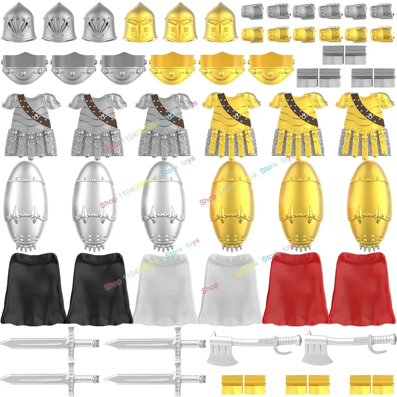 Chevalier blindé lourd de bande dessinée, figurines d'action de dessin animé, accessoires, blocs de construction, armes, jouets pour enfants, cadeaux W1335 W1334