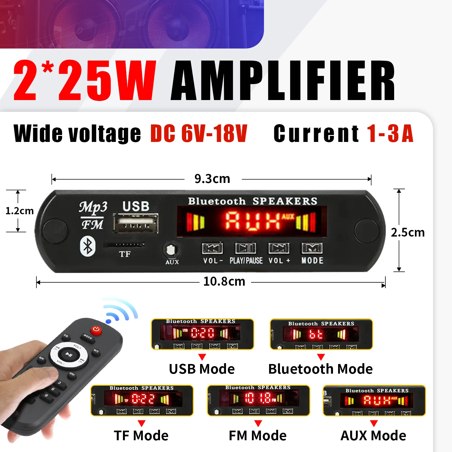 Amplificatore 12V 50W scheda di decodifica MP3 Bluetooth V5.0 lettore MP3 per auto modulo di registrazione USB Radio FM AUX per altoparlante vivavoce