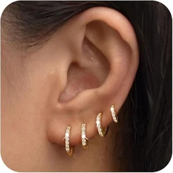 Small Gold Hoop Earrings Set for Women, 14K Gold Plated Tiny Dainty Lightweight CZ Huggie Earrings Cartilage Earring Jewelry