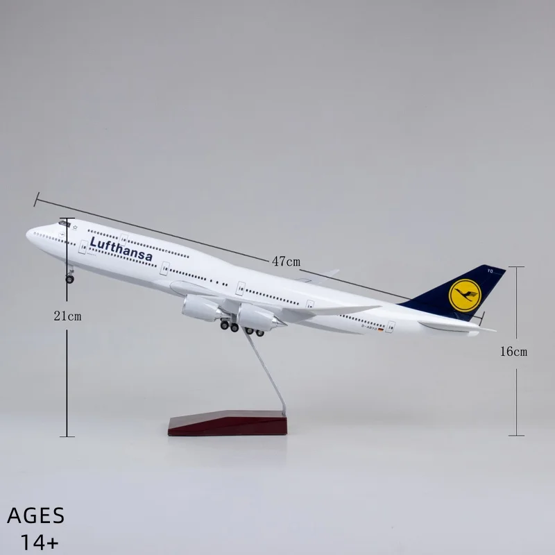 1/150 مقياس B747 نموذج طائرة لوفتهانزا الخطوط الجوية 47 سنتيمتر دييكاست الراتنج طائرة مع أضواء LED وعجلة للزينة هدية