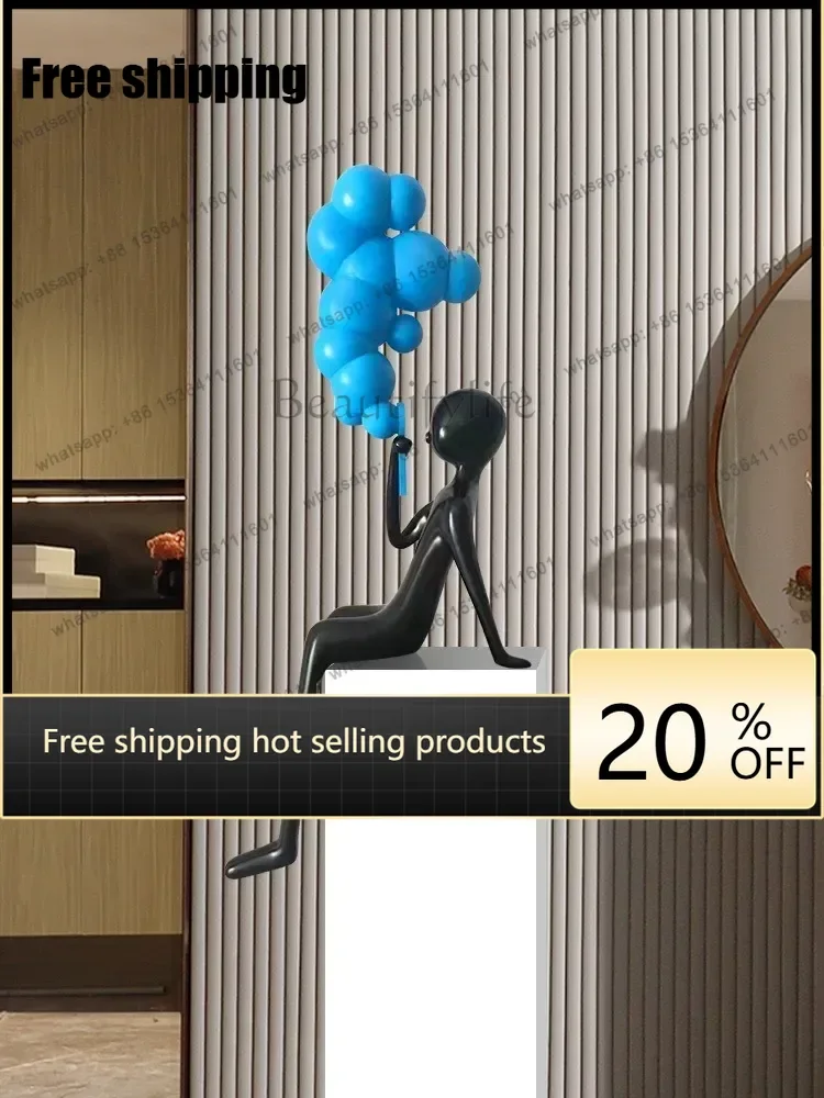 LJYL7- Modern Abstract Floor Figure Blowing Bubble Sculpture Cartoon Soft Decoration Art Installation Ornament