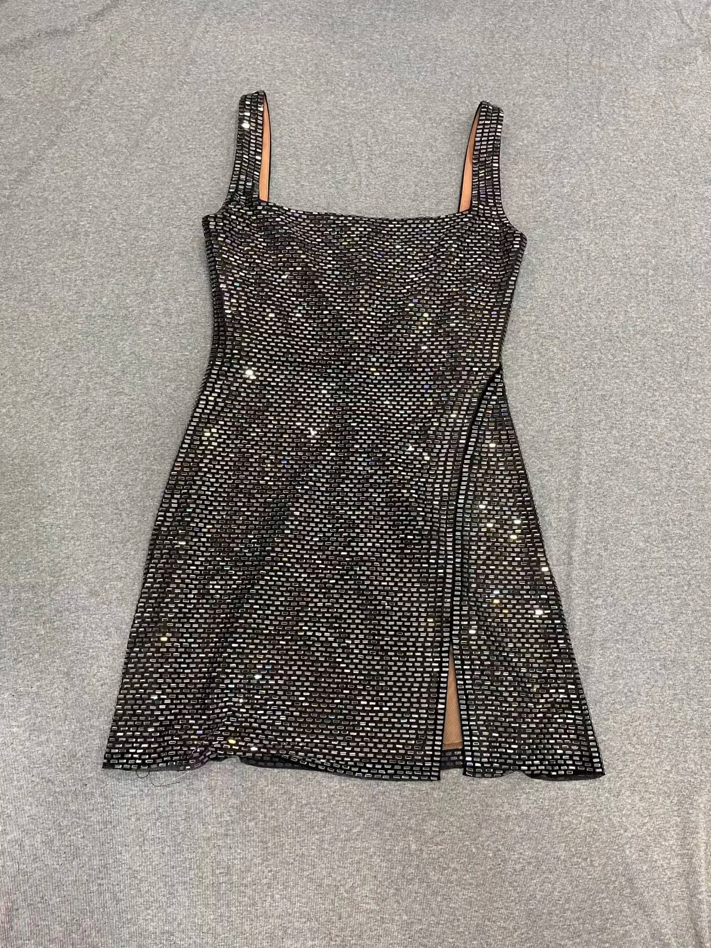 Vestido de festa feminino com strass quente moda mini vestido colete dividido