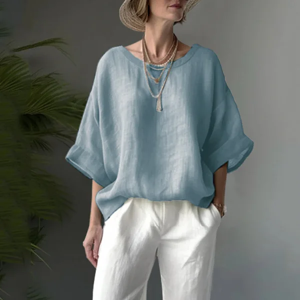 Women Linen Cotton Blouse 2026 New Spring Summer Loose Batwing Sleeve Crew Neck Casual Solid Color Shirt Streetwear Fashion Tops