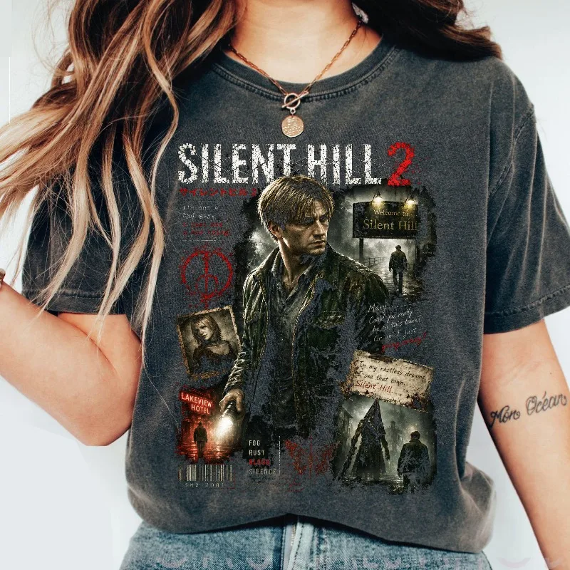 Silent Hill 2 T-shirt, Psychological Horror Game Women's T-shirt, Suitable for All Seasons, Unisex Retro T-shirt