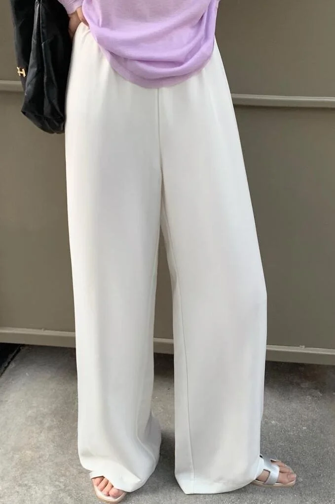 Pantalon ample en acétate pour femmes, taille haute, décontracté, coréen, taille élastique, sensation libre, longueur au sol, nouvelle collection été