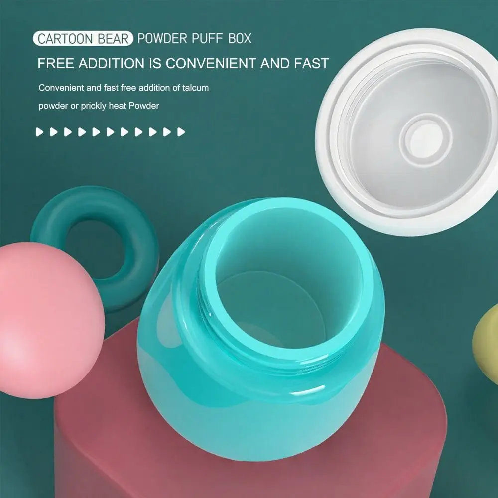 Miękki aplikator do pudru w kształcie misia, przenośny pojemnik z uszczelnioną pokrywką, pojemnik do pielęgnacji skóry niemowląt, uroczy misiowy wzór.