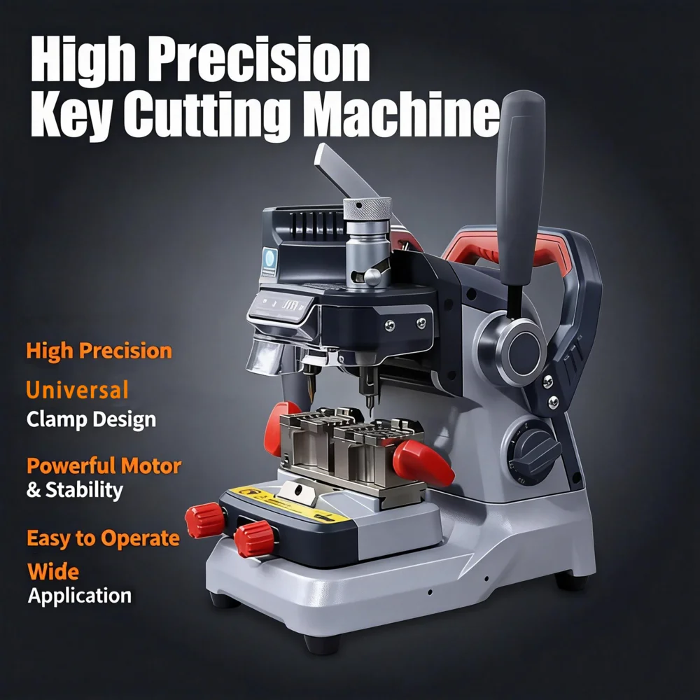 High Precision Key Cutting Machine - Universal Clamp, Powerful Motor, Easy Operation, Ideal for Locksmiths and Key Makers