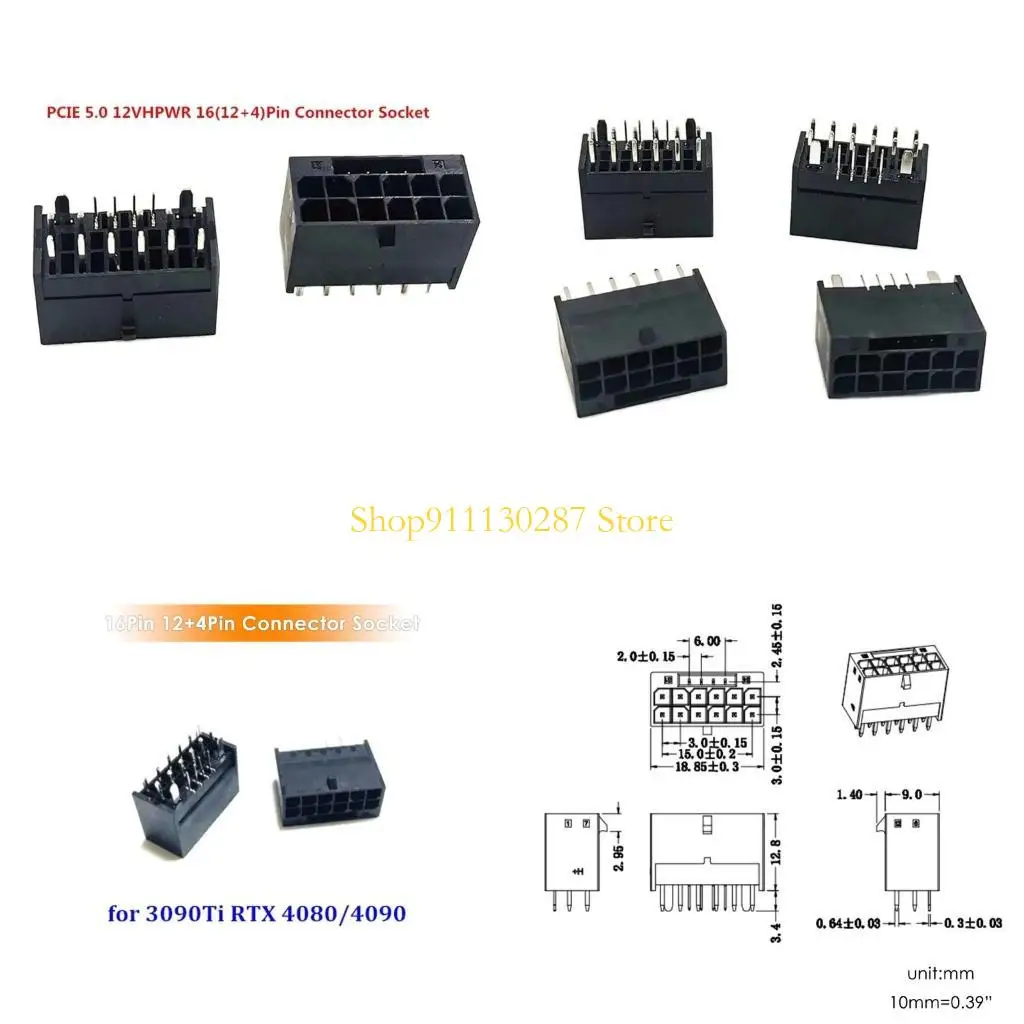 

J1HC PCIExpress 5.0 Computer PCIE 5.0 12P 16Pin 12+4P 12VHPWR Power Female Connector Socket for 3090Ti RTX4080/4090 Graphics
