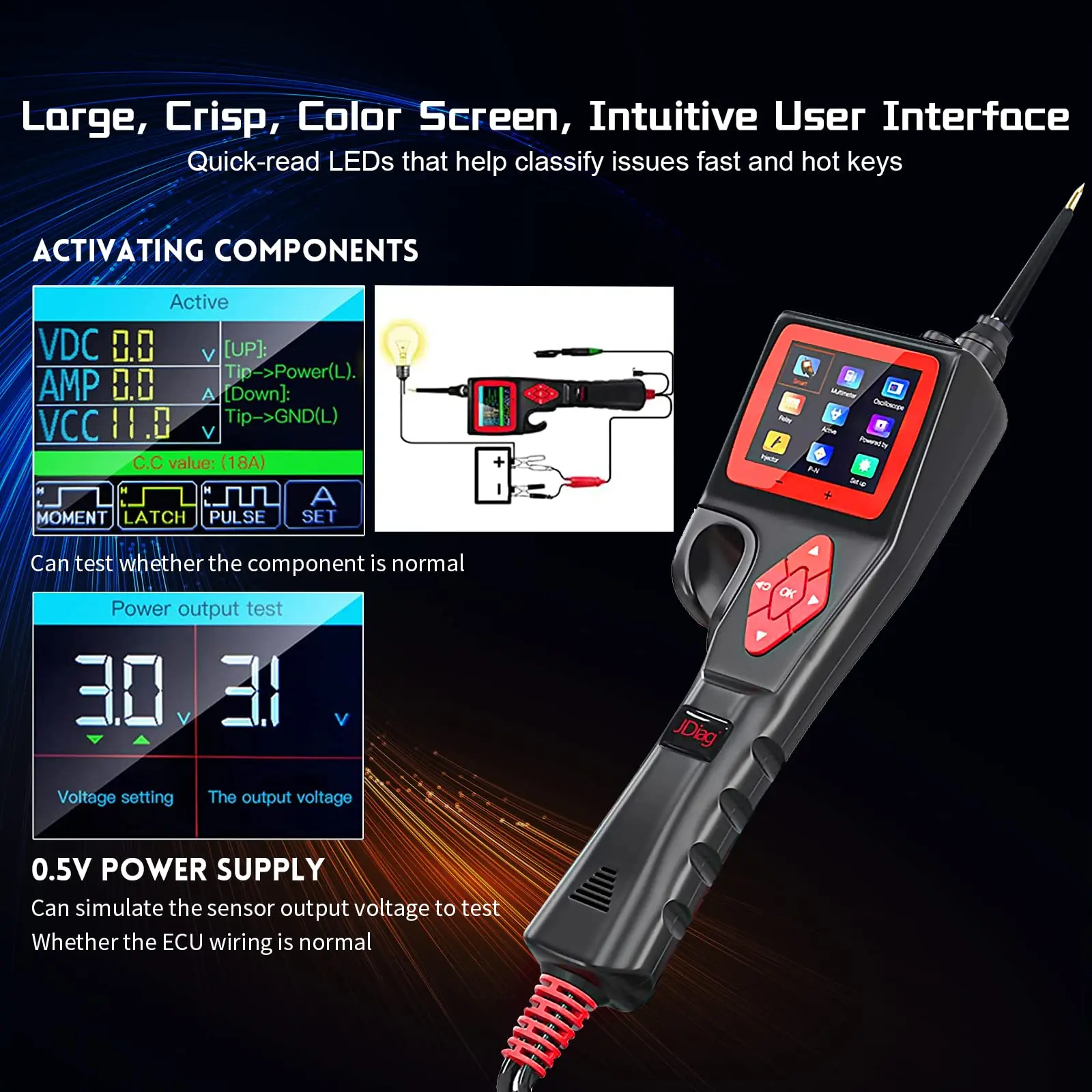 Topdiag P200 Car Electric Circuit Tester Automotive Power Circuit Probe Tester Injector Battery Test 9-30V Auto Diagnostic Tool