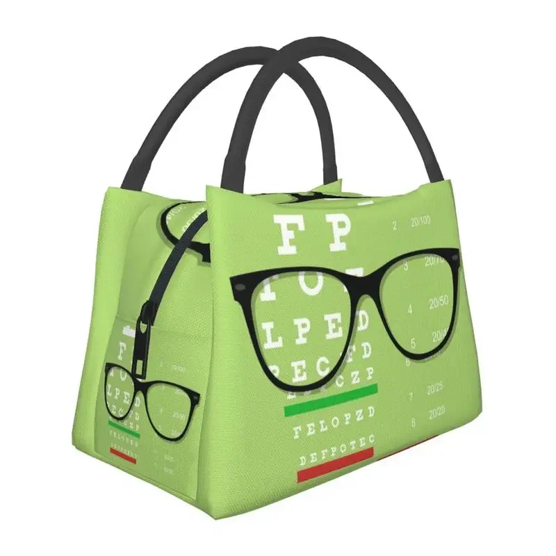 

Eye Glasses Chart Insulated Lunch Bags for Work Office Portable Thermal Cooler Optometrist Vision Exam Lunch Box Women Tote Bags