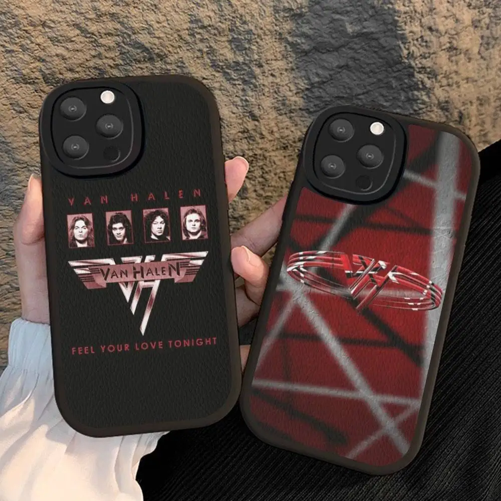 Étui de téléphone en cuir PU Van H-Halen pour iPhone 16 15 14 13 12 11 Pro Max Plus Fundas