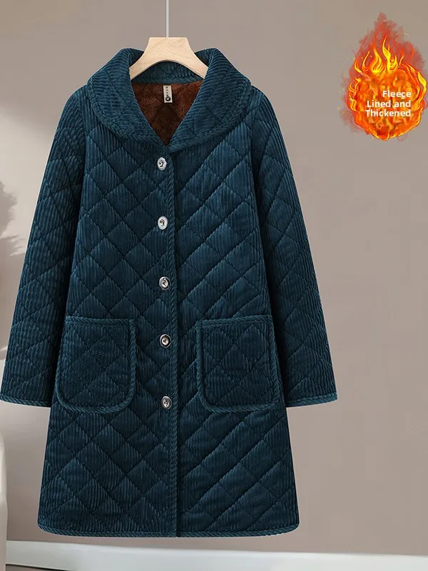 

Утепленное хлопковое пальто для женщин среднего и старшего возраста, повседневное, теплое, из полиэфирного вельвета, с длинными лацканами