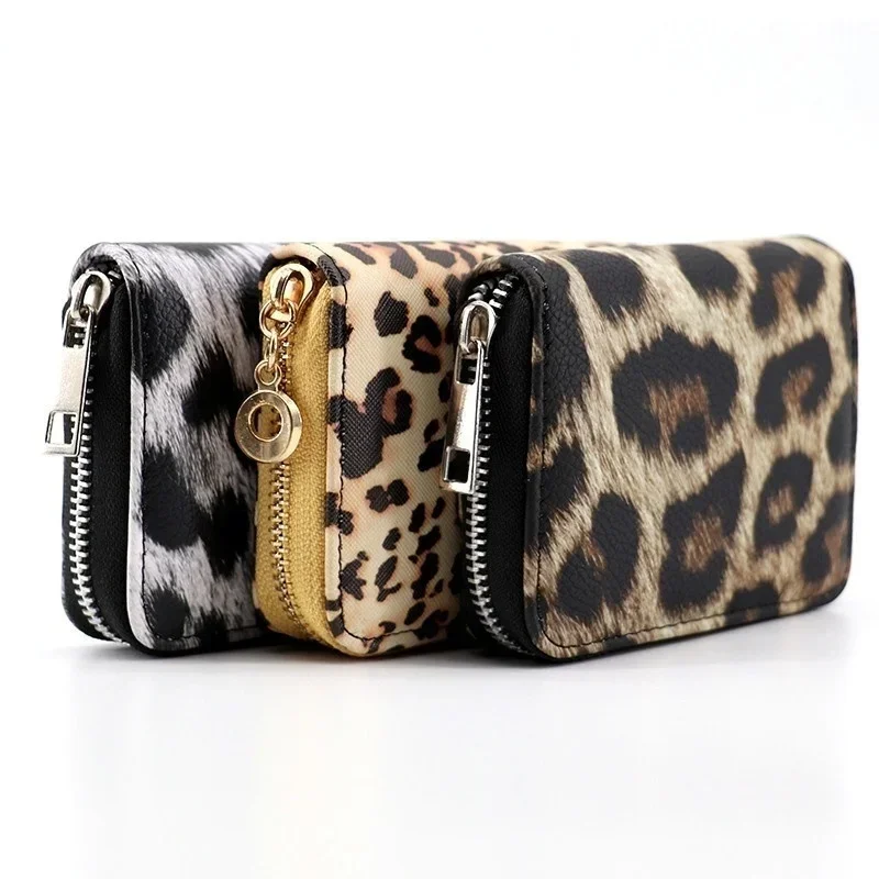 Women's Wallet Short Leopard Pattern PU Leather Retro European and American Handbag Multi Card Bag Coin Pocket Photo Holder