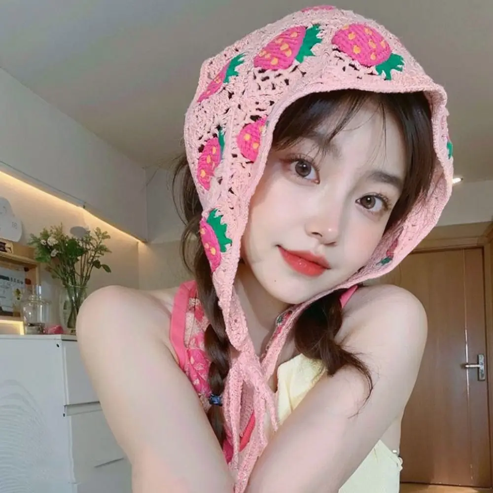 

Fashion Cute Headscarf Japanese Retro Hand-Crocheted Hollow Triangle Scarf Elastic Knitting Headwear Women