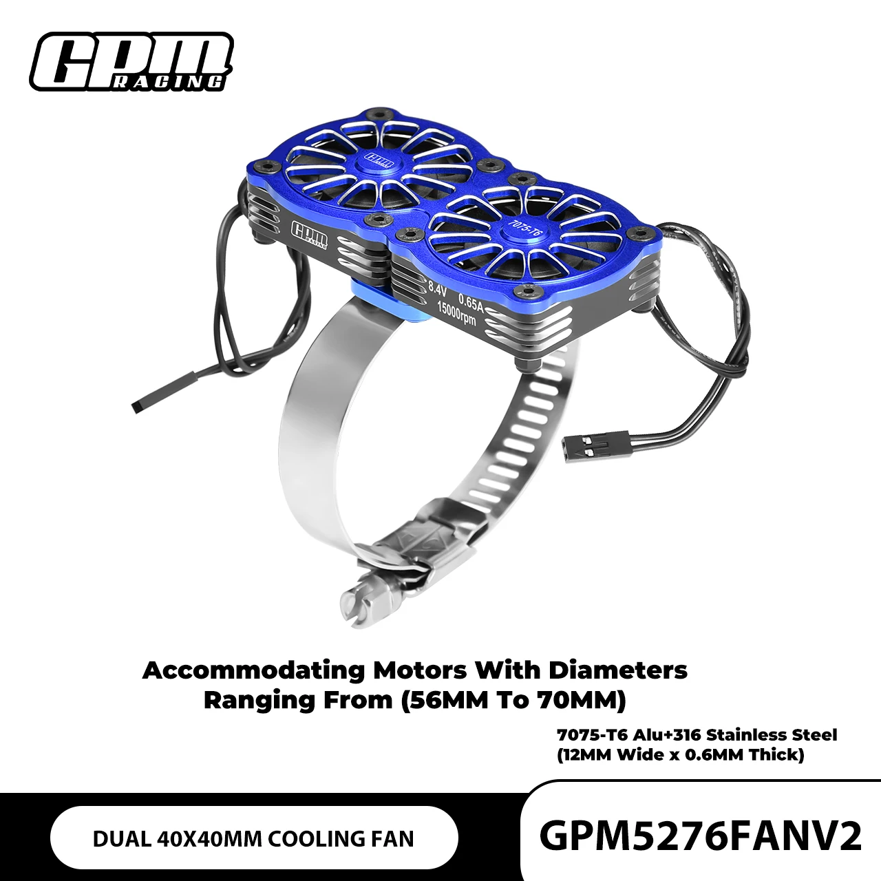 GPM 7075 alliage + 316 SST double ventilateur de refroidissement 40X40mm réglable pour moteur série 56-70