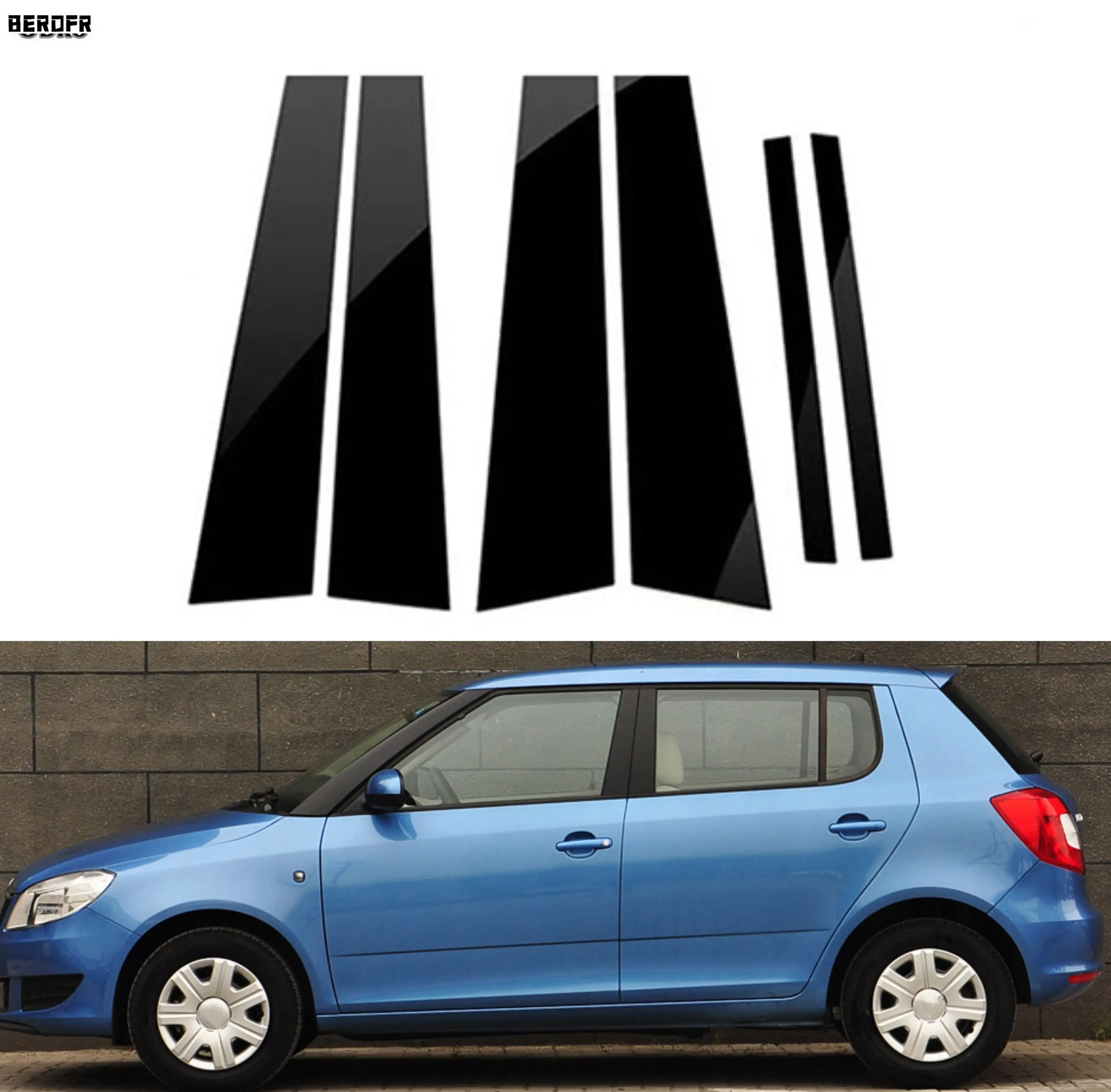 

6PCS Fit For Skoda Fabia 2007 2008 2009 2011 2012 2013 2014 Gloss Black Pillar Posts Door Window Trim Sticker Cover Decoration