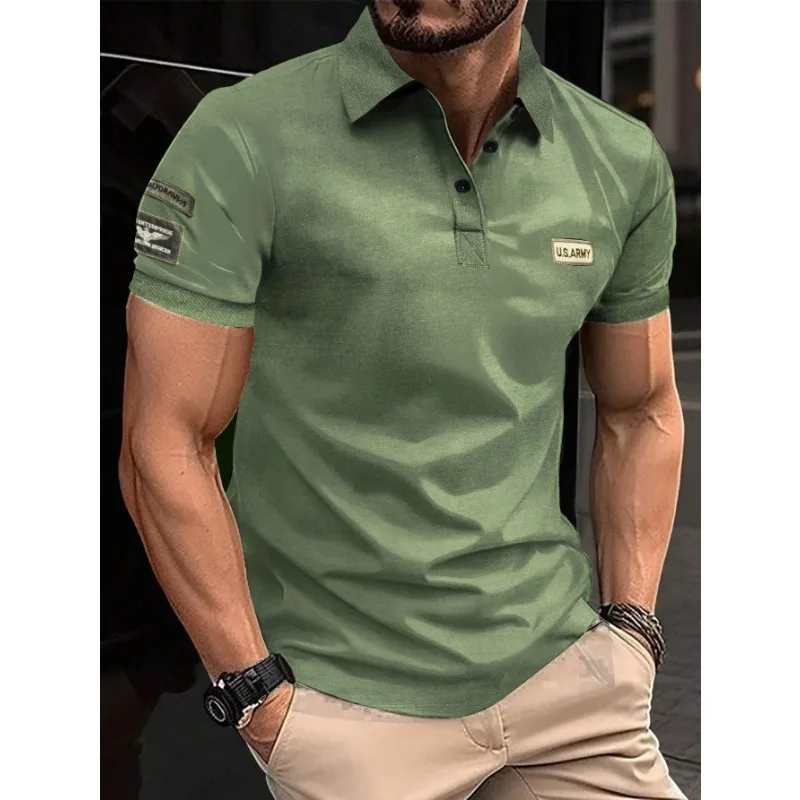 Camisa bordada de manga curta masculina, camisas elegantes e confortáveis com lapela, novo, 2024