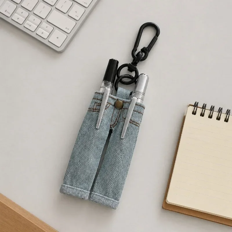 Creative Mini Jeans Pen Holder Keychain Vintage Denim Pen Pouch TN Notebook Decor Cute Stationery Storage Backpack Charm