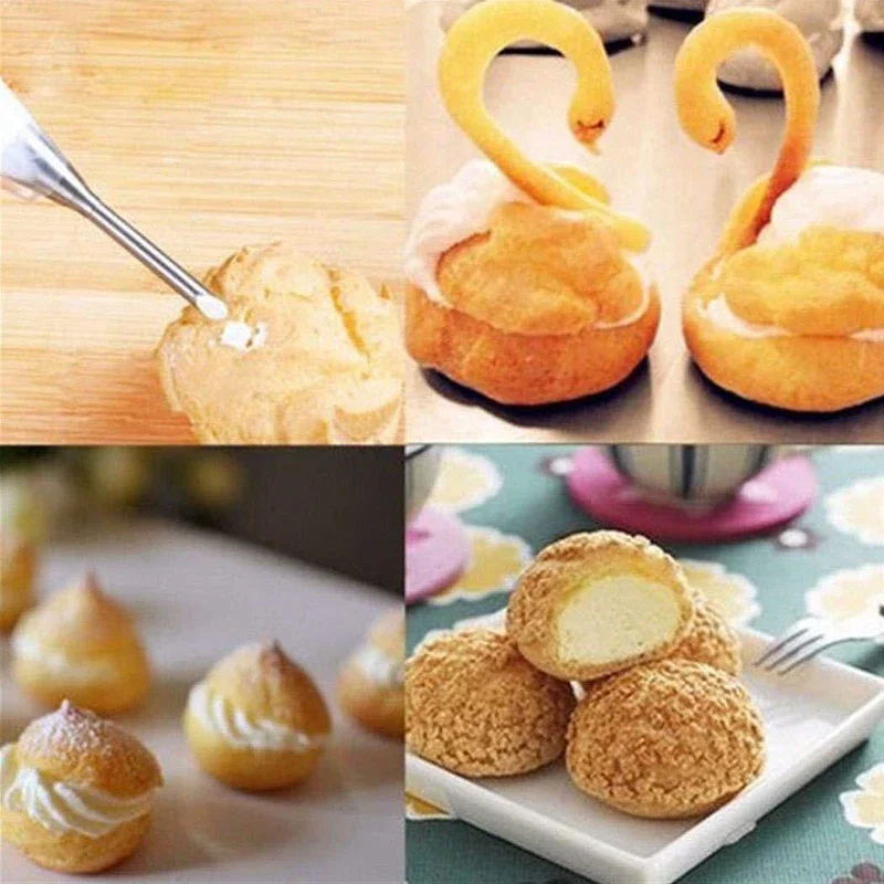 1-4pcs Cream Icing Piping Nozzles Stainless Steel Eclair Puff Nozzles Cupcake Filling Tubes Pastry Injector Syringe Piping Tips