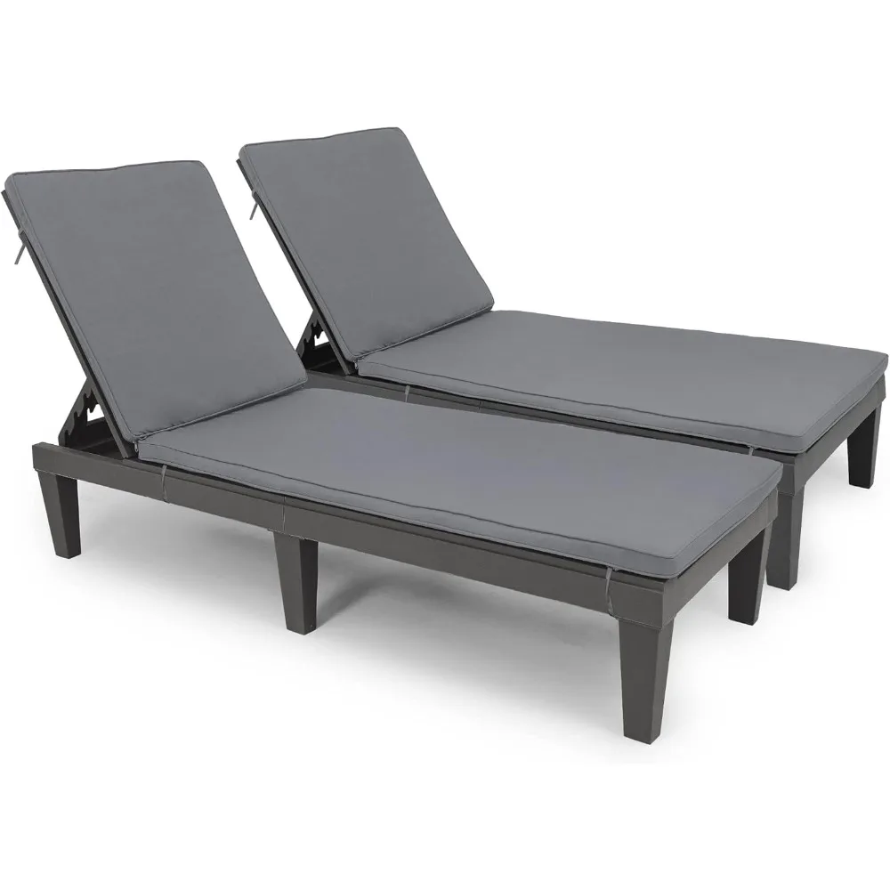 

Chaise Lounge Chairs for Outside with Cushion & Adjustable Backrest, Sturdy Loungers for Patio Poolside, Easy Assembly