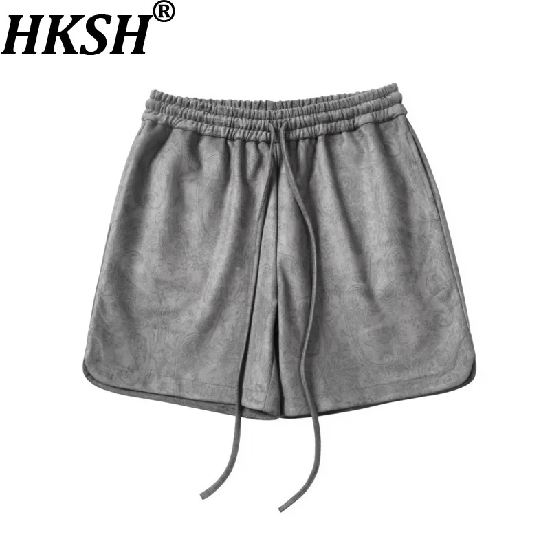 

Мужские замшевые шорты HKSH с принтом, свободные, в уличном стиле, повседневные, спортивные, с эластичным поясом, до колена, летние, новые, модные, шикарные капри HK21160