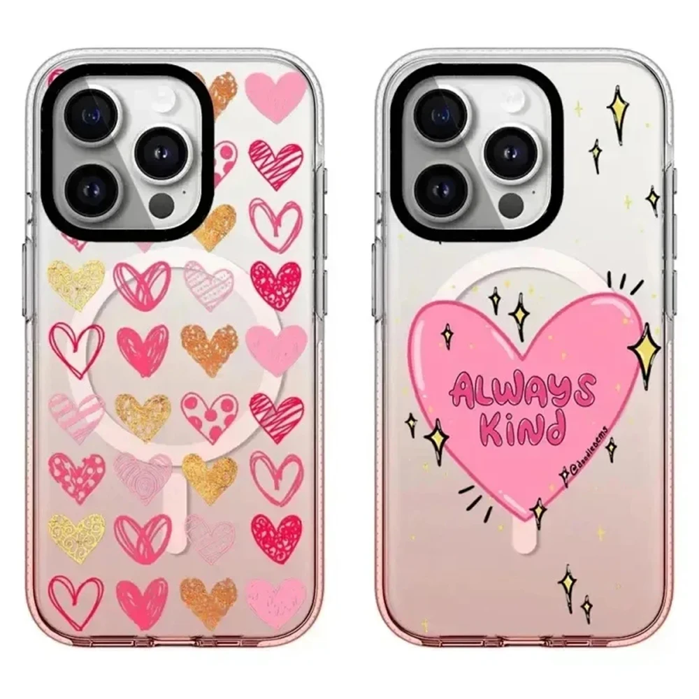 

Pink Gradient Transparent Border Always Kind Pattern iPhone 13 14 15 Pro Max Protective Case