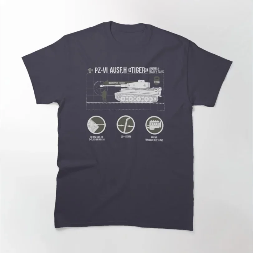 Panzer VI Ausf. H Tiger Tank Infographics T-Shirt 100% Cotton O-Neck Short Sleeve Casual Mens T-shirt Size S-3XL