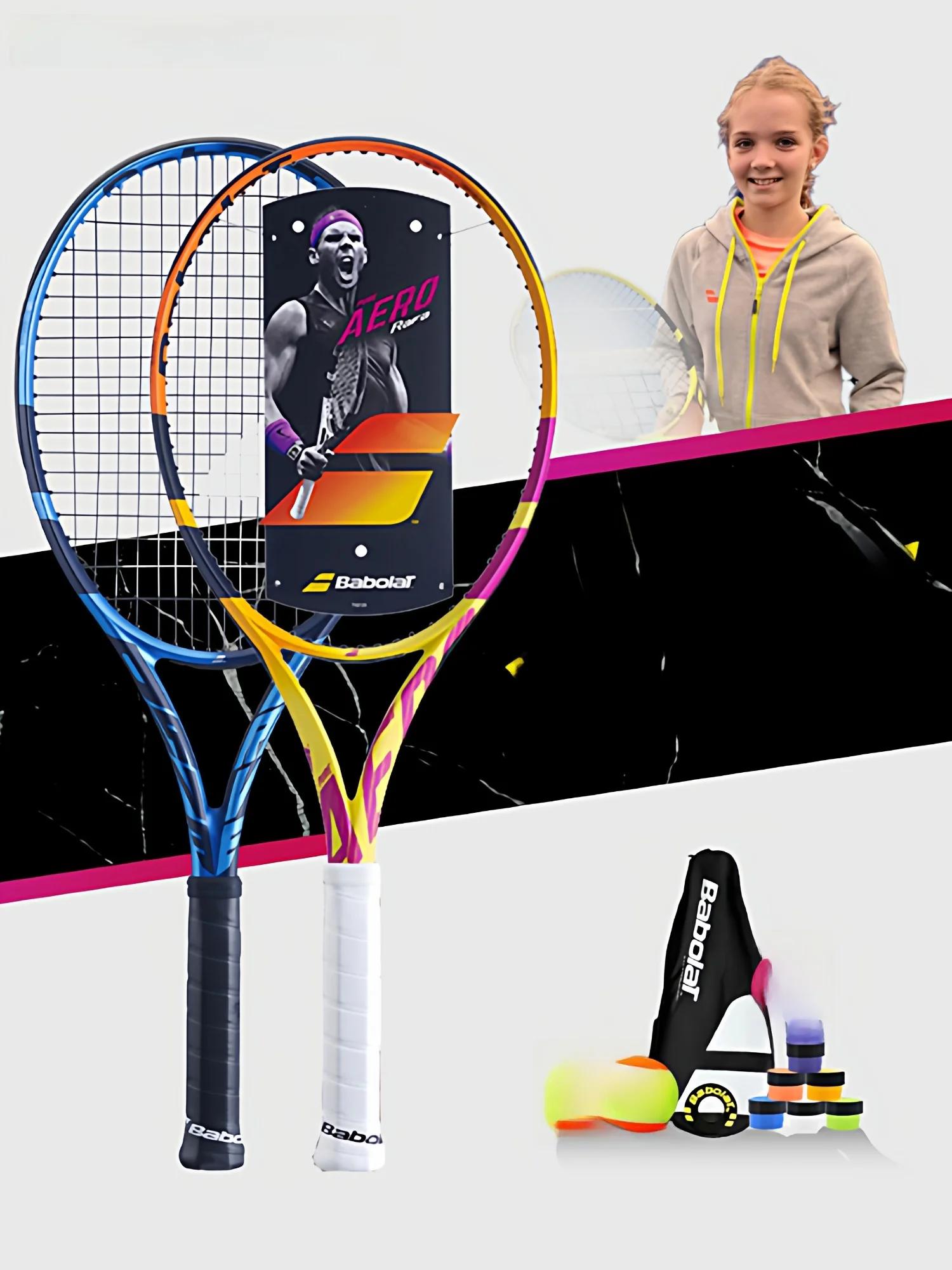 Raquete de Tênis Infantil Babolat Série PD 25 e 26 Polegadas em Fibra de Carbono Completa, Leve e Fácil de Manusear para Crianças