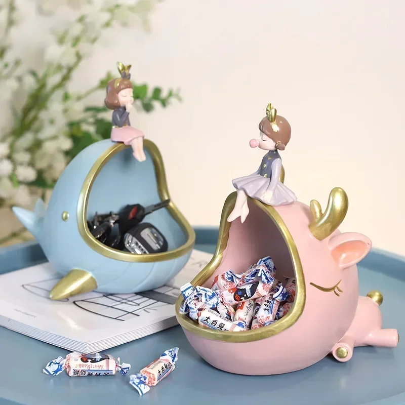 

Bubble Girl Statue Nordic Entrance Key Storage Tray Ornaments Home Decorations Girl Resin Statue Living Room Decoration Storage