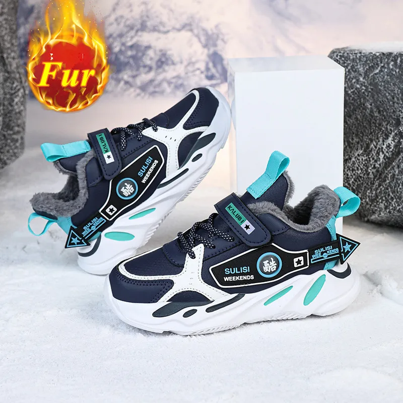 

Winter Running Shoes Kids Plushed Warm Sports Shoes For Boy Hook Loop Outdoor Chunky Shoes Child Sneakers zapatillas de deporte