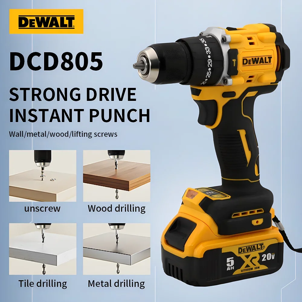 

DEWALT DCD805 Бесщеточный электроинструмент Электрическая дрель Перезаряжаемая аккумуляторная отвертка 20 В 10 мм Ударный гайковерт Компактная дрель Инструмент