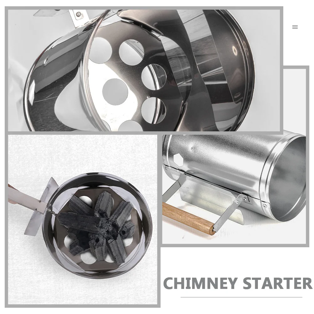 

Charcoal Chimney Starter Wood Handle Durable Heat Protection Outdoor Bbq Ignition Barbecue Chimney Starter Tool