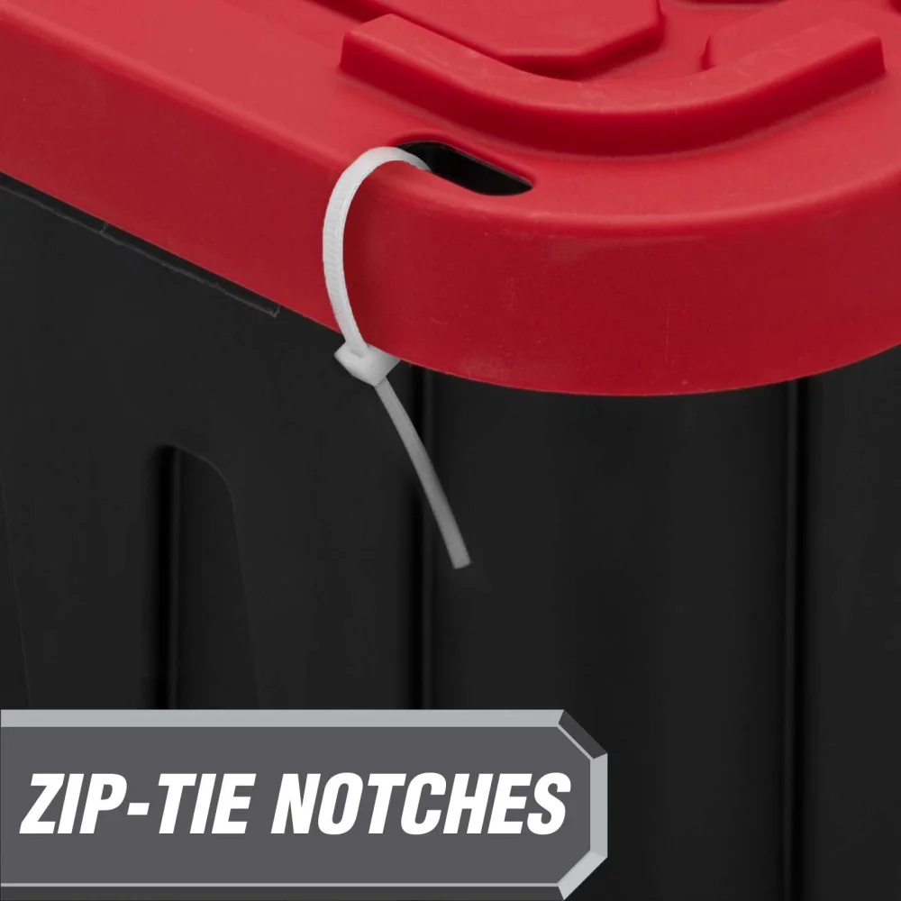(2 Pack) 27 Gallon Large Storage Bin with Snap Lid, Black and Red, Heavy Duty Plastic Storage Container