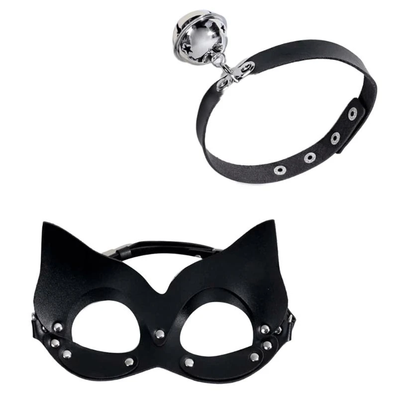 652f Catgirl cosplay Accessoires Half gezichtsmasker Rivets Lederen Choker Set voor vrouwen
